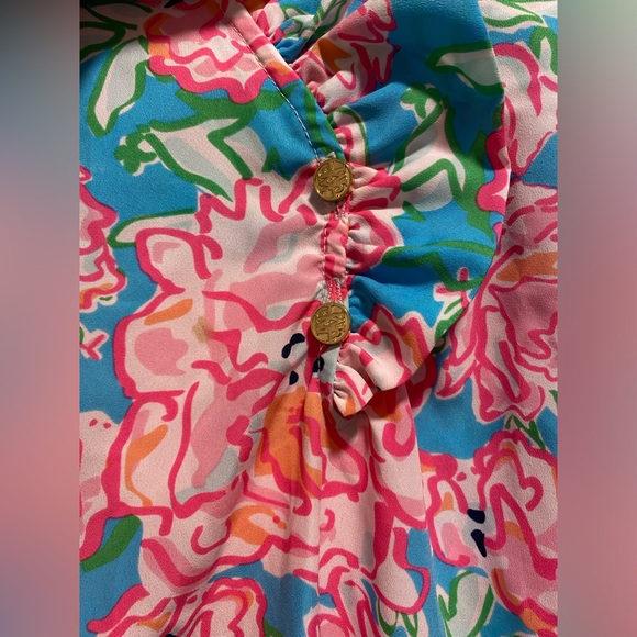 Mudpie ruffled neck sleeveless top bright floral pattern Small - Picture 4 of 4